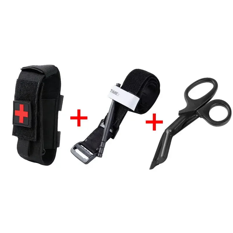 First Aid Kit with Tourniquet & Survival Gear Pouch
