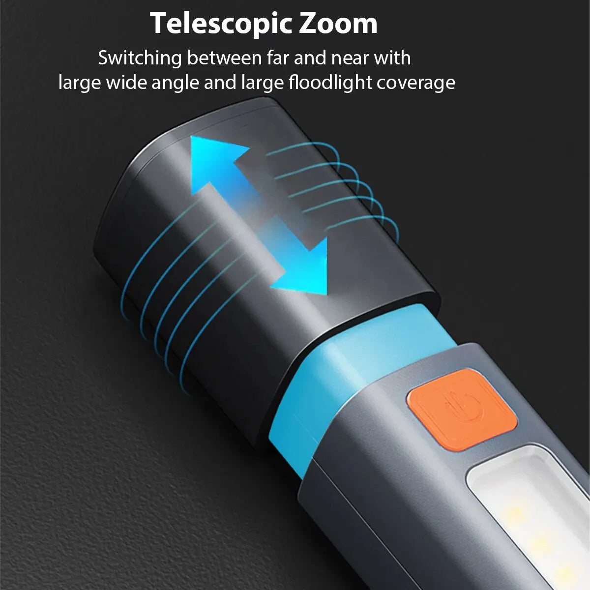 Multi-Mode USB Rechargeable Flashlight – Telescopic Zoom, COB Side Lamp & Hanging Hook