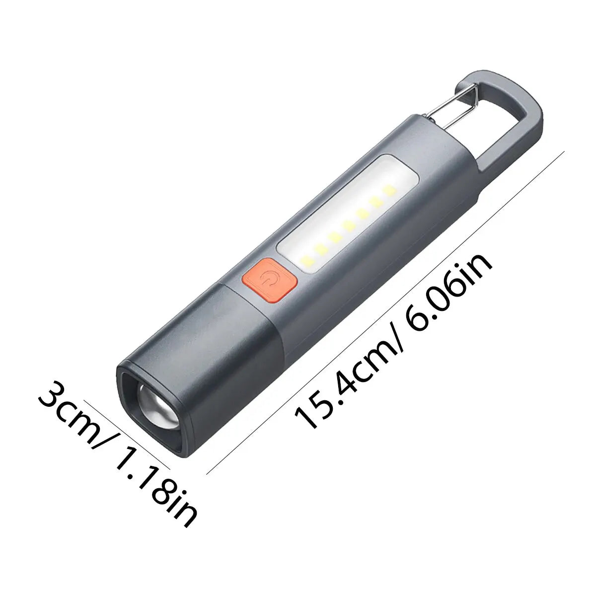 Multi-Mode USB Rechargeable Flashlight – Telescopic Zoom, COB Side Lamp & Hanging Hook