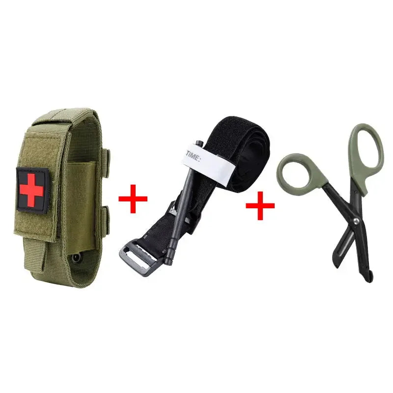 First Aid Kit with Tourniquet & Survival Gear Pouch