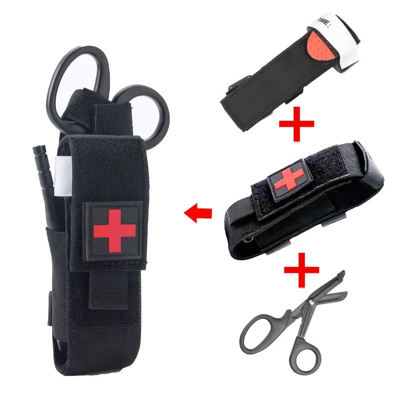 First Aid Kit with Tourniquet & Survival Gear Pouch