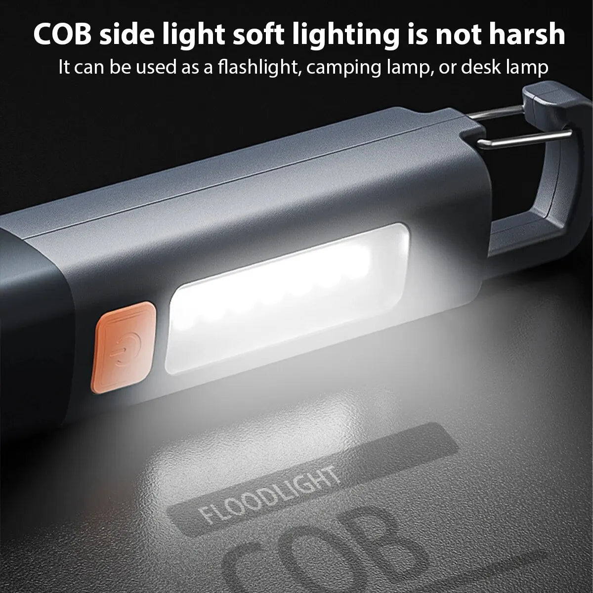 Multi-Mode USB Rechargeable Flashlight – Telescopic Zoom, COB Side Lamp & Hanging Hook