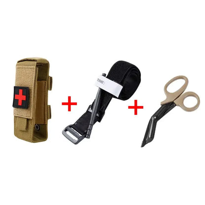 First Aid Kit with Tourniquet & Survival Gear Pouch